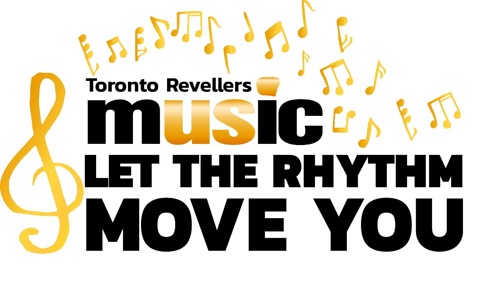 Toronto Revellers Music theme graphic with gold musical notes